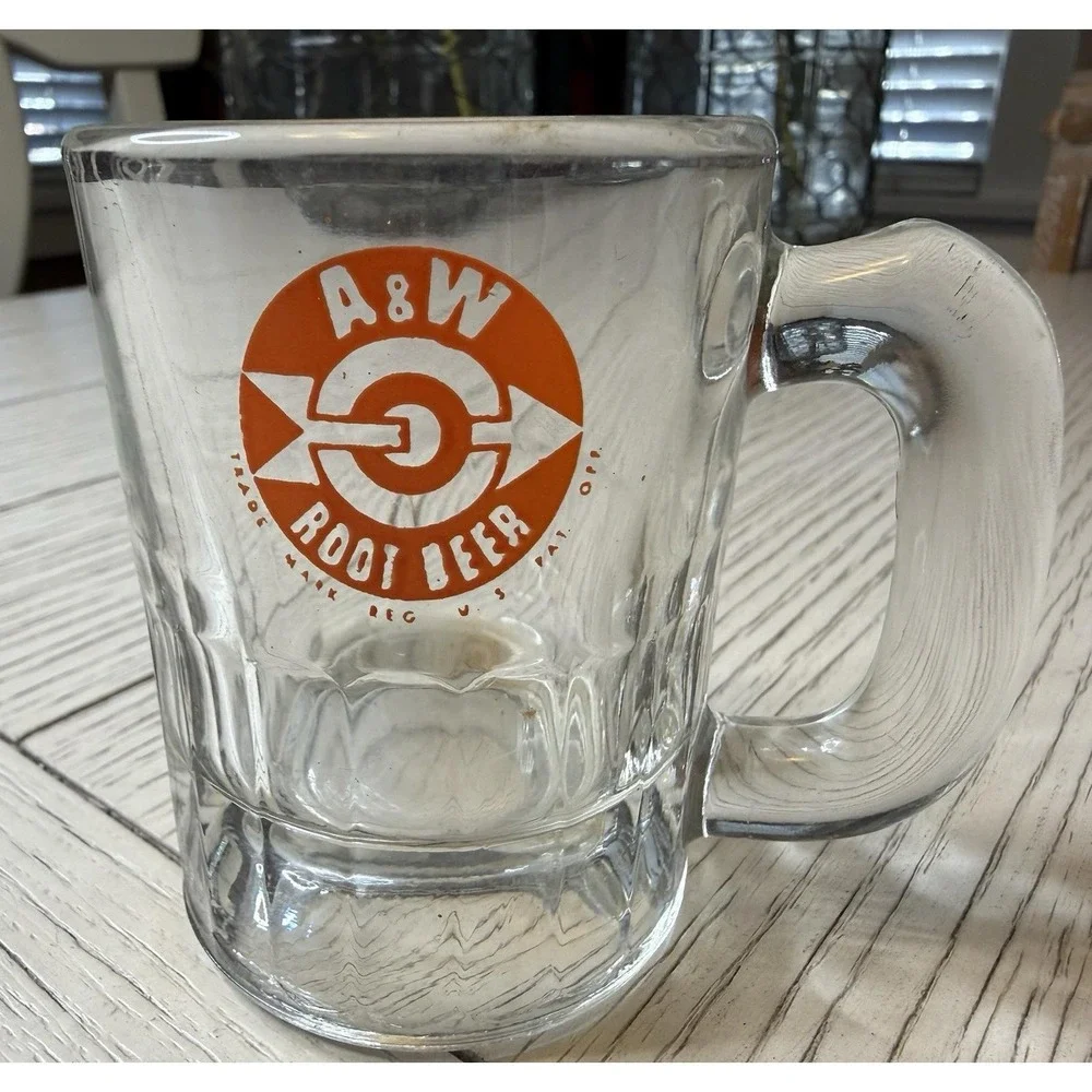 VTG A &W 1960s Root Beer Heavy Clear Glass‎ Mini Mug Arrow Bullseye Logo 3.25